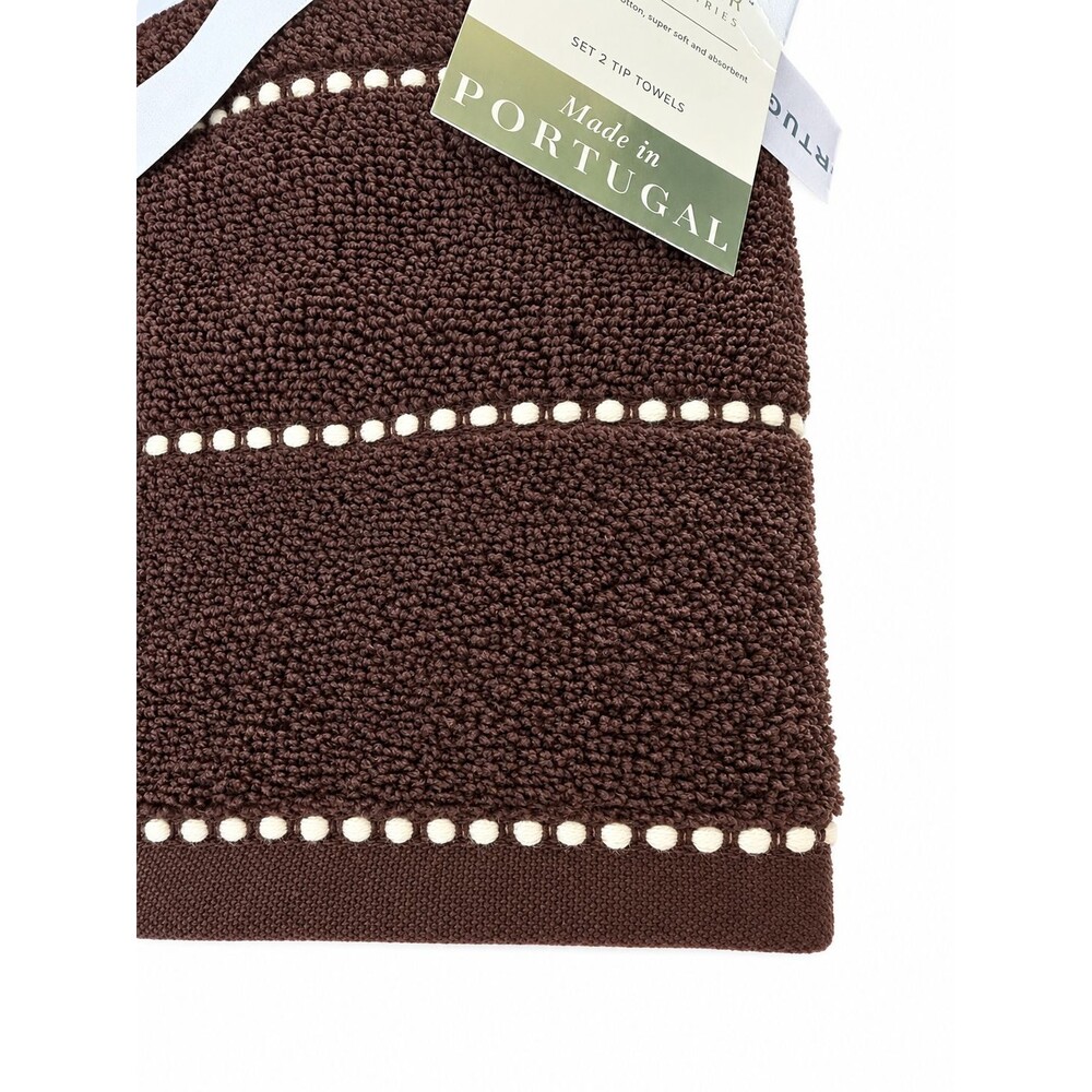 Felpinter Fingertip Towels Set of 2 Made in Portugal Brown White Stripes Luxury - Picture 10 of 12